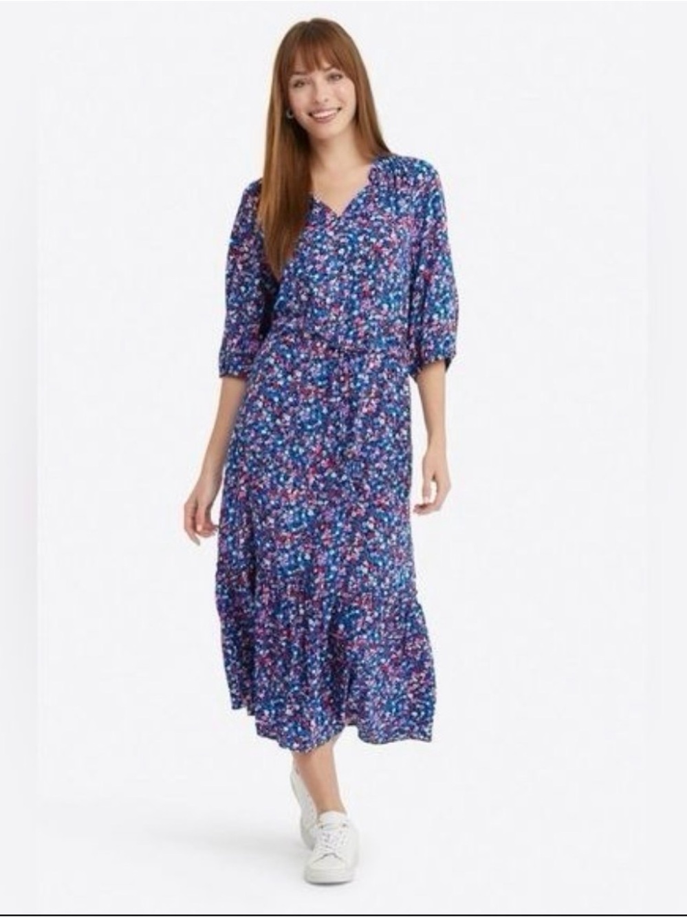 Draper James Martina Popover Dress Spring Ditsy Floral Midi Size S Pockets